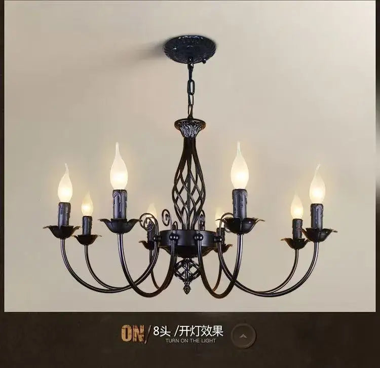 Modern black iron scrollwork chandelier living room light