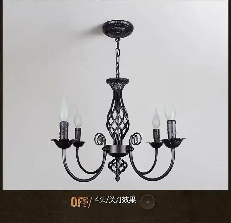 Modern black iron scrollwork chandelier living room light