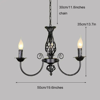 Modern black iron scrollwork chandelier living room light