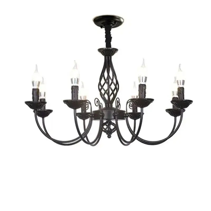 Modern black iron scrollwork chandelier living room light