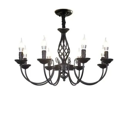 Modern black iron scrollwork chandelier living room light
