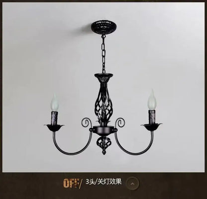 Modern black iron scrollwork chandelier living room light
