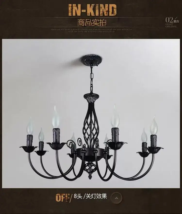 Modern black iron scrollwork chandelier living room light