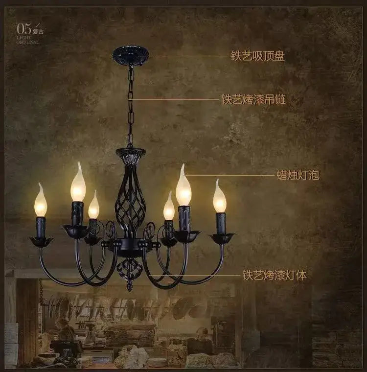 Modern black iron scrollwork chandelier living room light