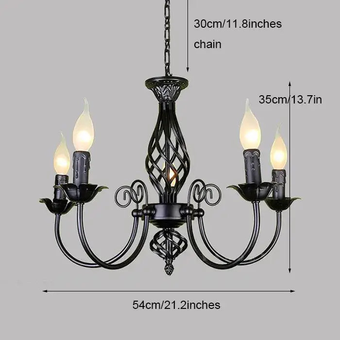 Modern black iron scrollwork chandelier living room light