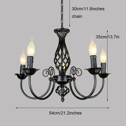 Modern black iron scrollwork chandelier living room light
