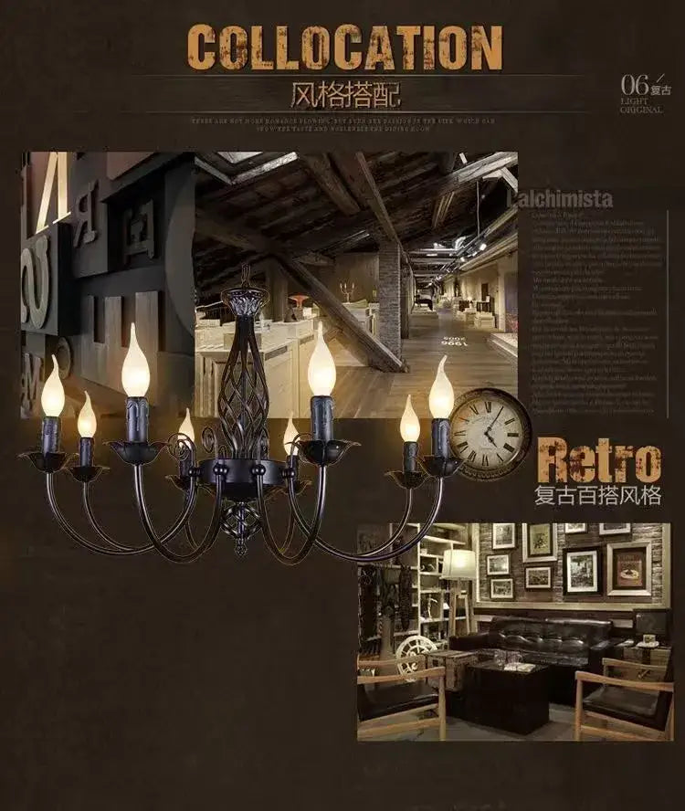 Modern black iron scrollwork chandelier living room light