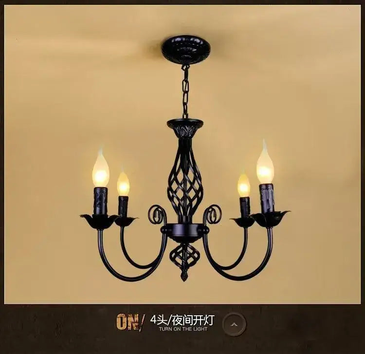 Modern black iron scrollwork chandelier living room light