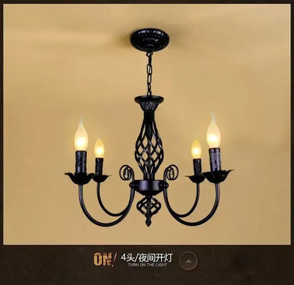 Modern black iron scrollwork chandelier living room light