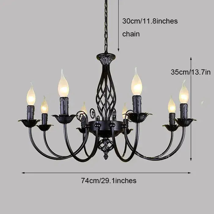 Modern black iron scrollwork chandelier living room light