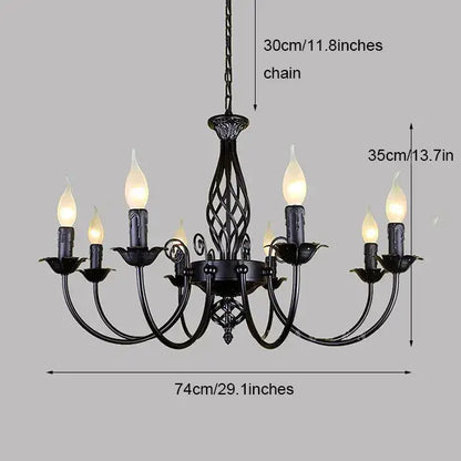 Modern black iron scrollwork chandelier living room light