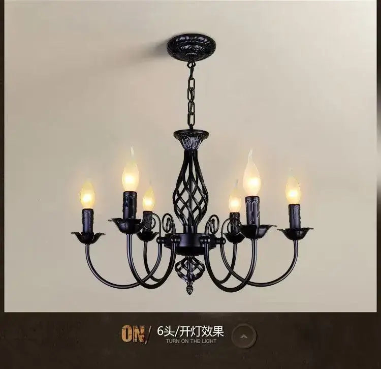 Modern black iron scrollwork chandelier living room light