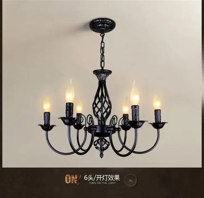 Modern black iron scrollwork chandelier living room light