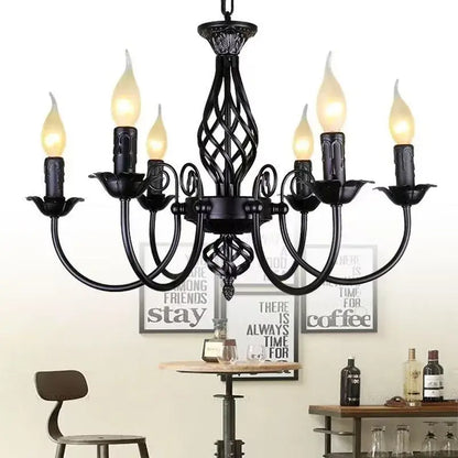 Modern black iron scrollwork chandelier living room light