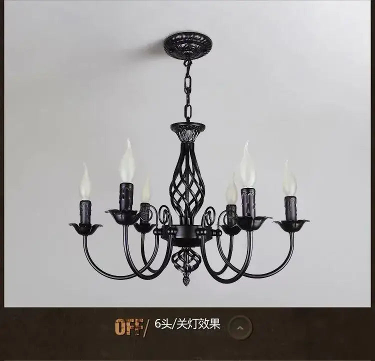 Modern black iron scrollwork chandelier living room light