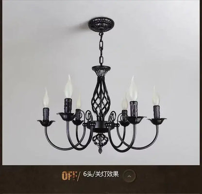 Modern black iron scrollwork chandelier living room light