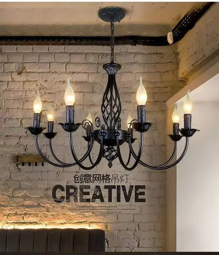 Modern black iron scrollwork chandelier living room light