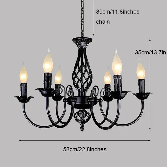Modern black iron scrollwork chandelier living room light