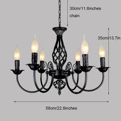 Modern black iron scrollwork chandelier living room light