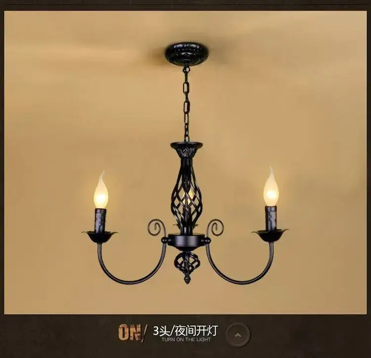 Modern black iron scrollwork chandelier living room light