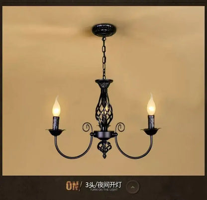 Modern black iron scrollwork chandelier living room light