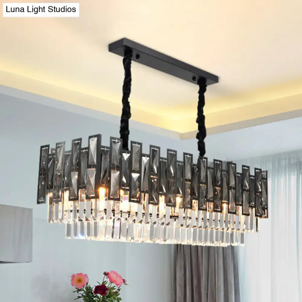 Modern black dining room chandelier with smoke faceted crystal prism