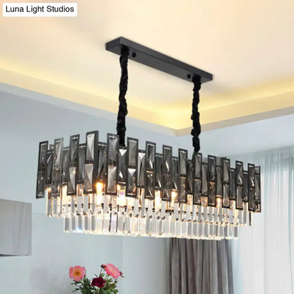 Modern black dining room chandelier with smoke faceted crystal prism