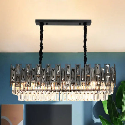 Modern black dining room chandelier with smoke faceted crystal prism