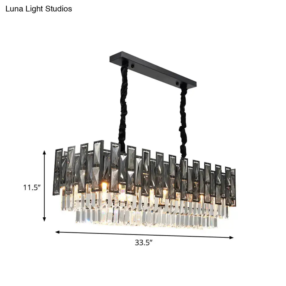 Modern black dining room chandelier with smoke faceted crystal prism