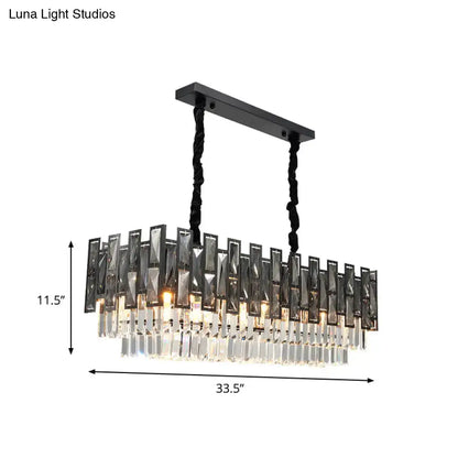 Modern black dining room chandelier with smoke faceted crystal prism
