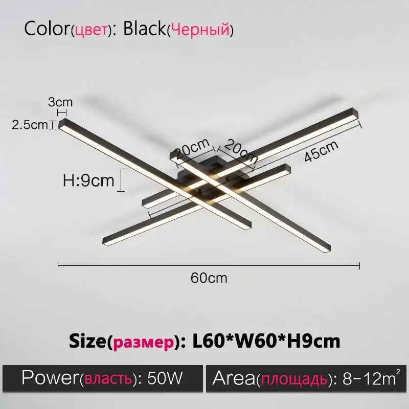 Modern black chandelier square led light for living room