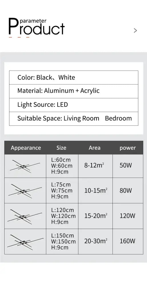 Modern black chandelier square led light for living room