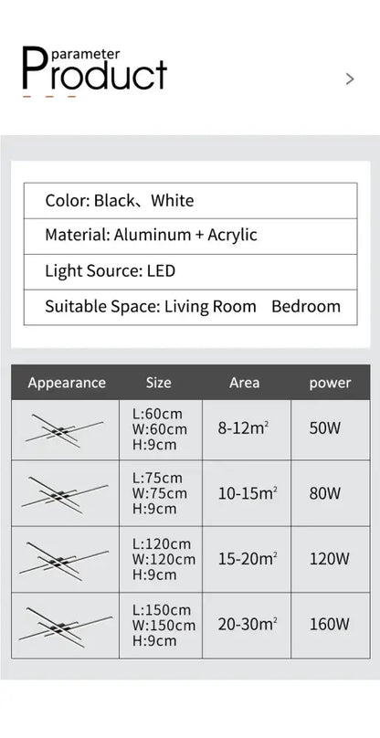 Modern black chandelier square led light for living room