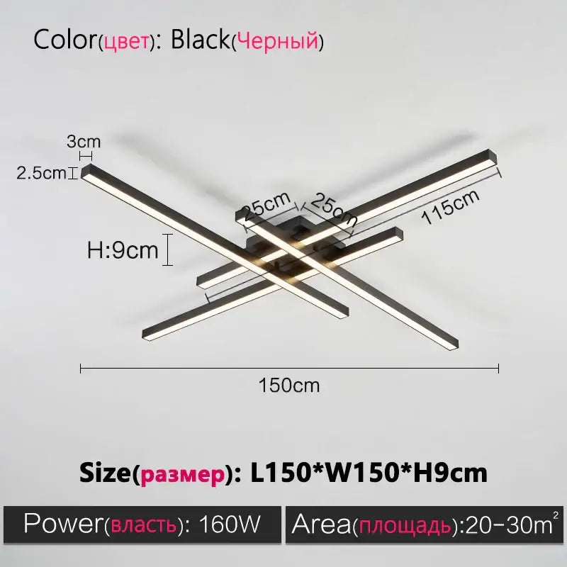 Modern black chandelier square led light for living room