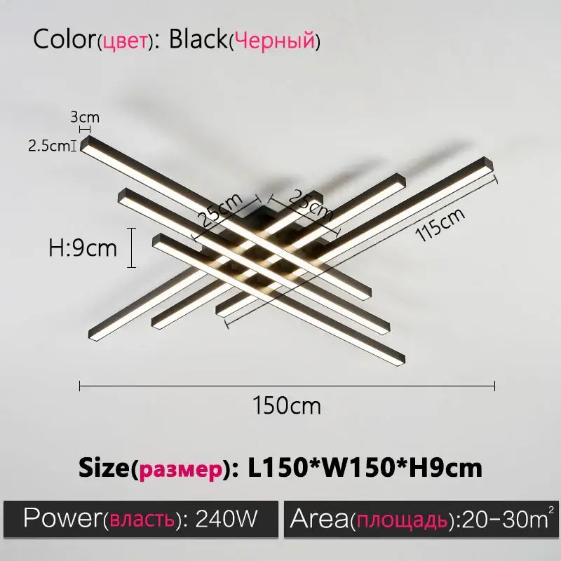 Modern black chandelier square led light for living room