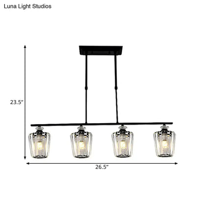 Modern black metal chandelier with cylindrical crystal shade kitchen
