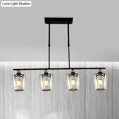 Modern black metal chandelier with cylindrical crystal shade kitchen
