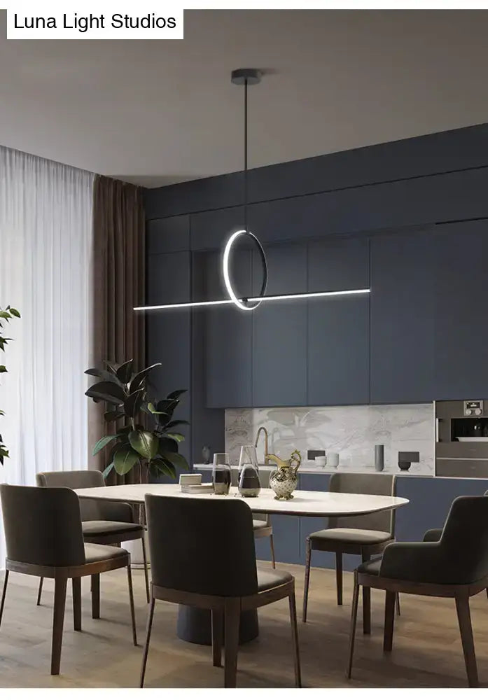 Modern black metal led pendant light for dining room island