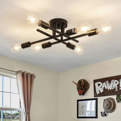 Modern black 4 light flush mount chandelier – living room ceiling fixture