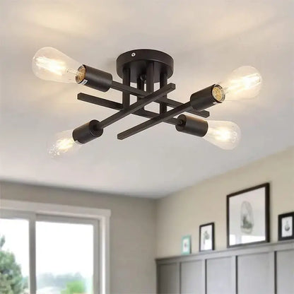 Modern black 4 light flush mount chandelier – living room ceiling fixture