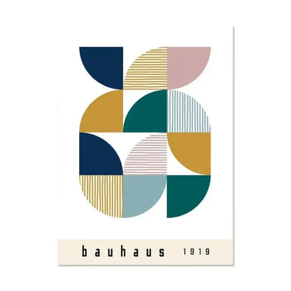 Minimalist blue & cream bauhaus canvas print living room wall art