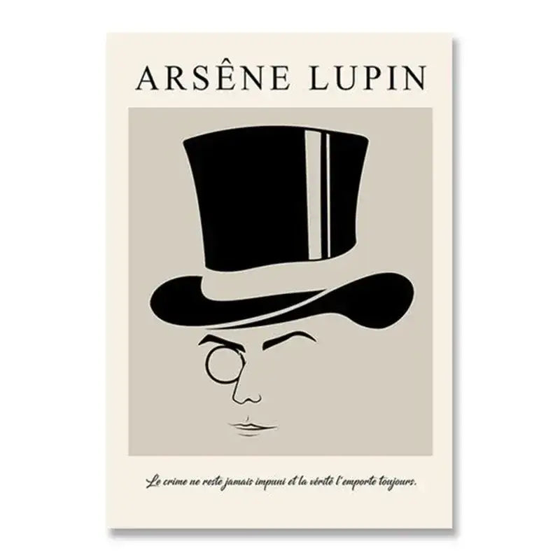 Modern arsène lupin beige & black canvas print living room wall decor