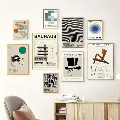 Modern black & white bauhaus canvas print living room wall art