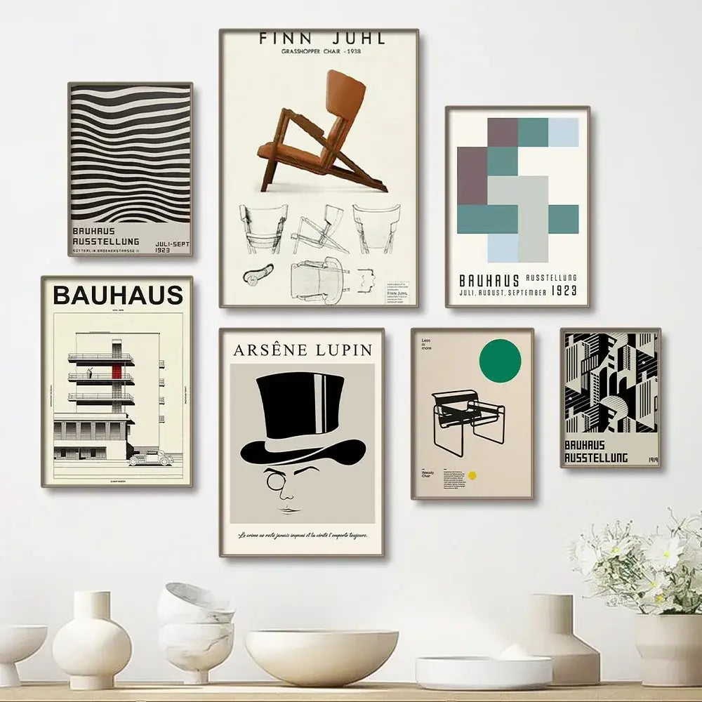 Modern geometric bauhaus canvas print – living room wall art