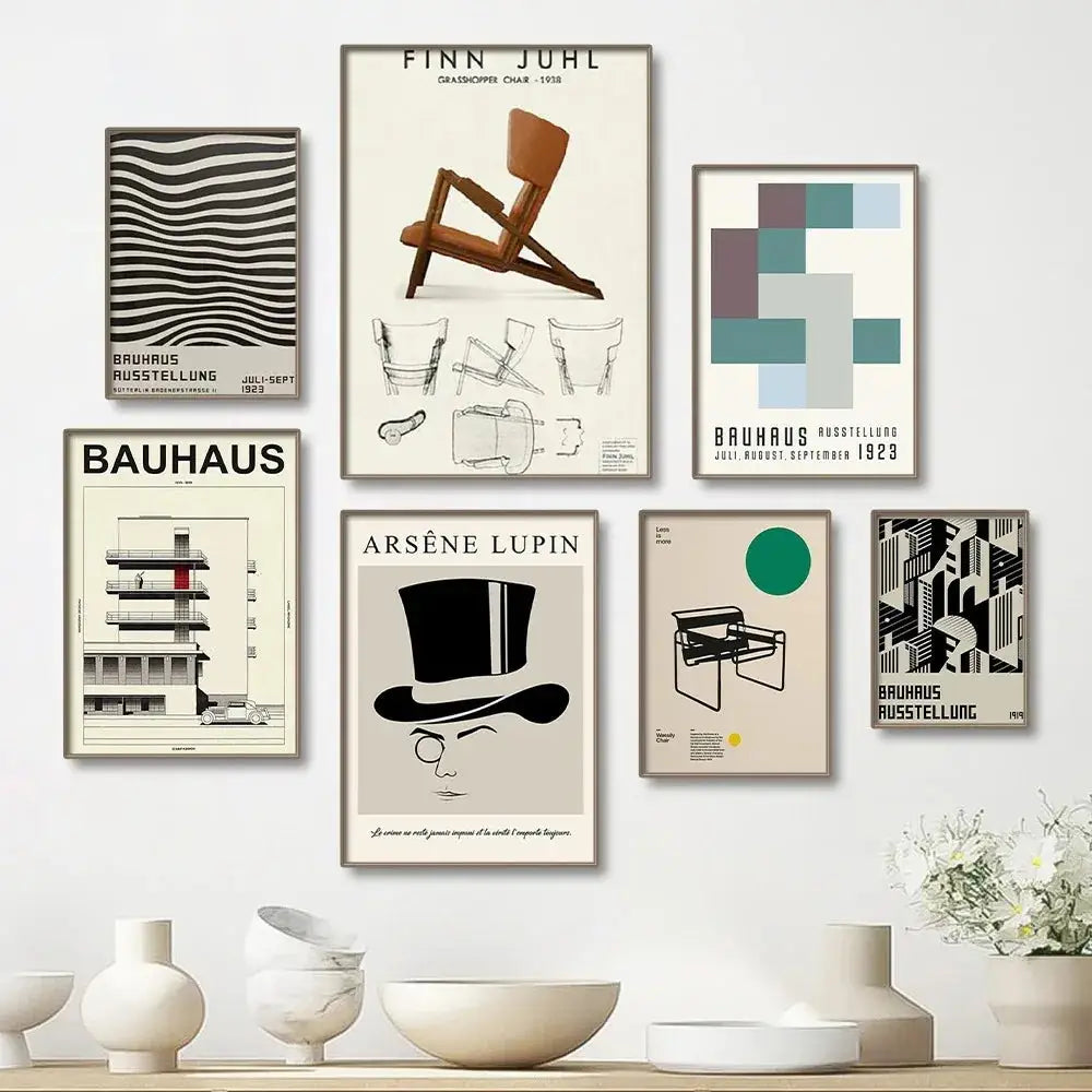 Modern bauhaus canvas print black & white wavy living room decor