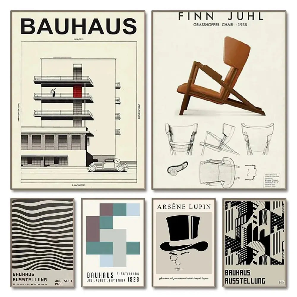 Minimalist blue bauhaus canvas print living room wall art