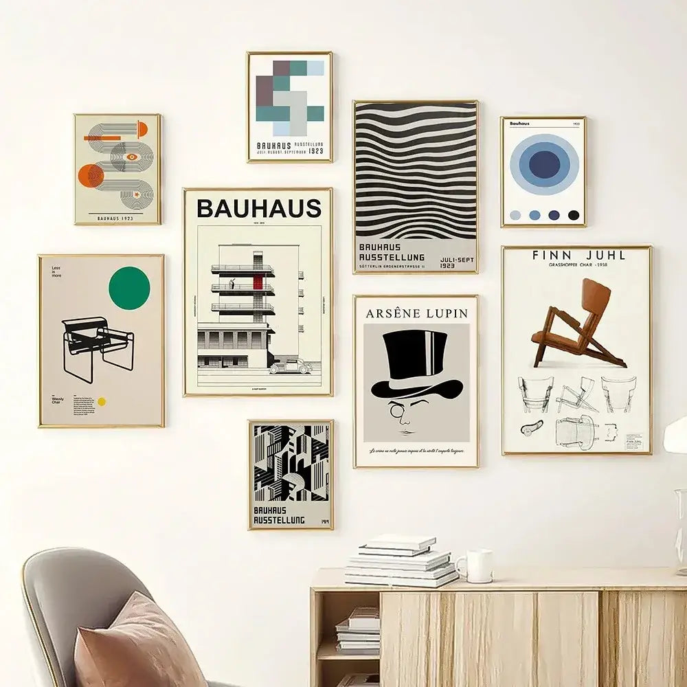 Minimalist teal bauhaus exhibition canvas print living room decor