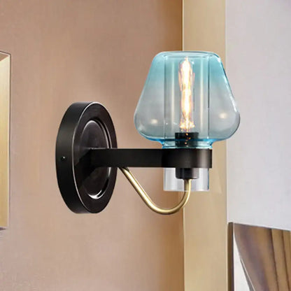 Modern blue glass wall sconce with tapered shade bedroom wall light
