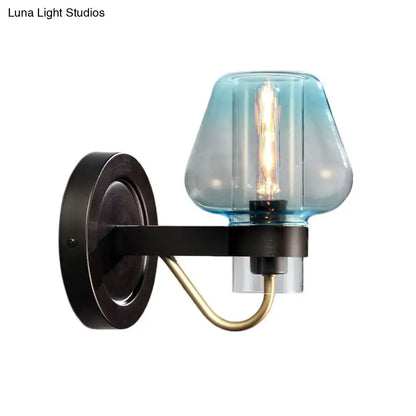 Modern blue glass wall sconce with tapered shade bedroom wall light