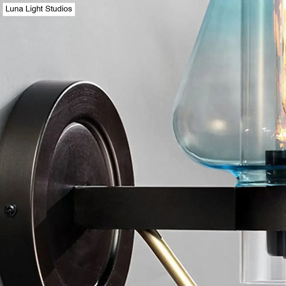 Modern blue glass wall sconce with tapered shade bedroom wall light